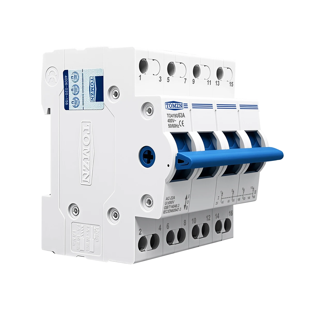 TOMZN 4P 40A 63A MTS Dual Power Manual Transfer Isolating Switch  Interlock Circuit Breaker