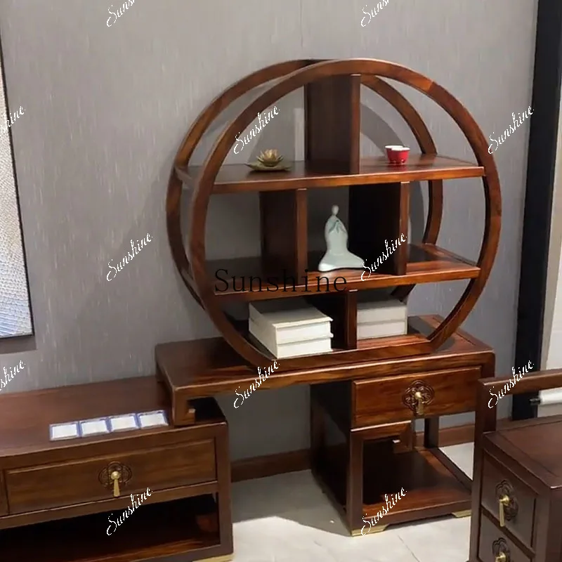 Ebony TV cabinet three-piece multi-functional solid wood high and low combined cabinet  FT