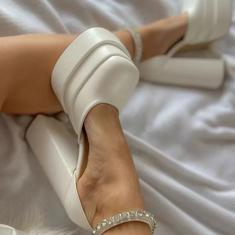 Super-high Heel Platform Women\'s Block Heel Rhinestones Lolita Shoes Wedding Party Luxury Elegant High Quality Fashion Designer