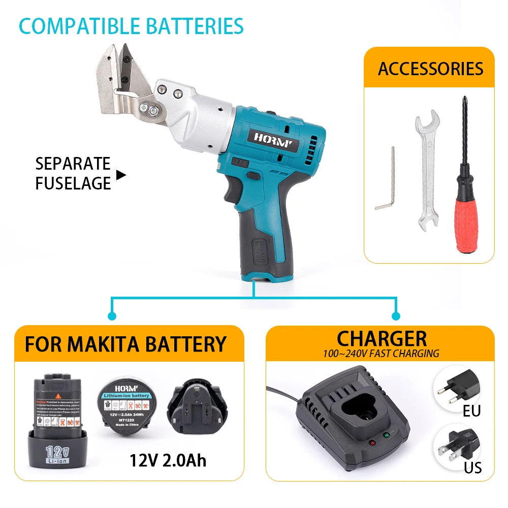 Cesoie elettriche per stagno a due velocità Hormy 12V, taglio da giardinaggio alimentato al litio, compatibili con batterie Makita