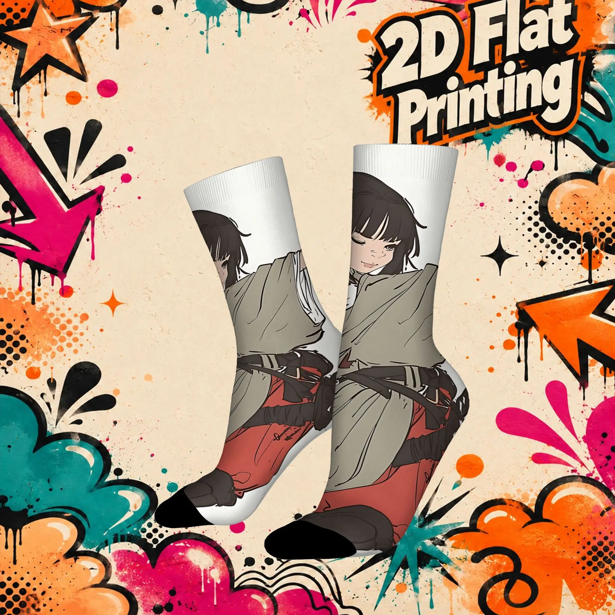 Fashion Retro Chibi Ronin Samurai Print Crazy Men's  Crew Sock Unisex  Funny  compression Socks