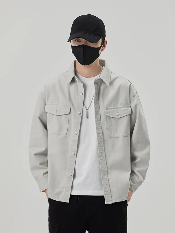 

Мужская рубашка в американском ретро-стиле с длинным рукавом, однотонная, свободного кроя, для работы, весенняя, простая, из хлопка и волокна Lenzing