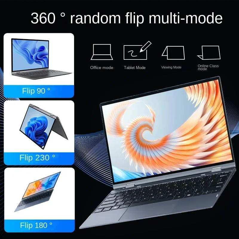 HUAV 2024 Original Laptop 13.3-inch 360% Flipped Ultra Light 2K Touch Screen 16G Running 2TSSD  Intel N4120 Windows 10 11 Laptop