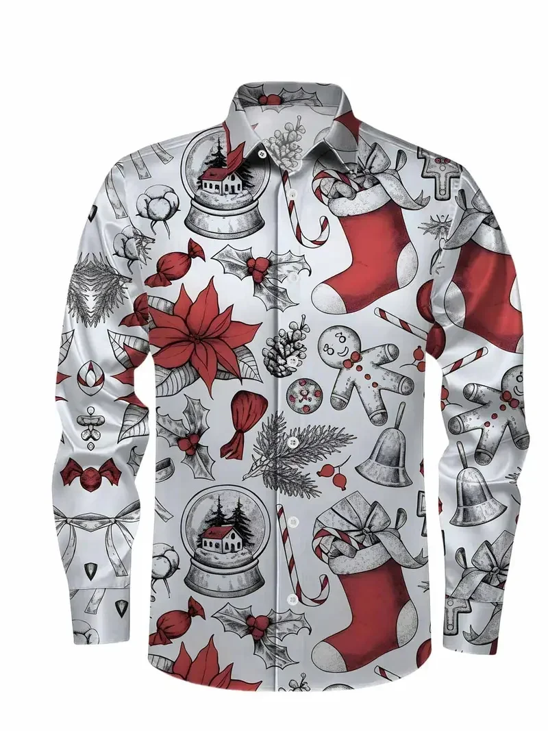 2026 الرجال عيد الميلاد ثلج الرنة ثلاثية الأبعاد الطباعة طويلة الأكمام زر حتى قميص مع أنماط مطبوعة قميص الحفلات قميص رجالي #3