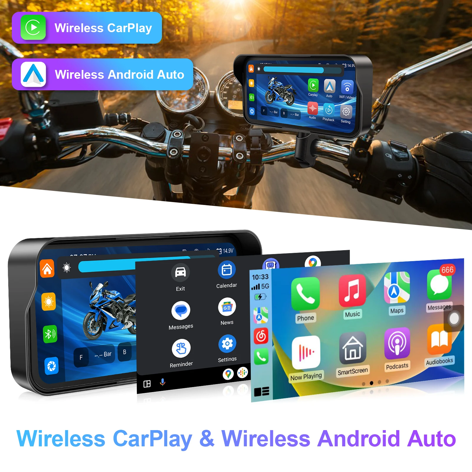 Navigazione GPS da 6,25 pollici portatile digitale wireless CarPlay Moto Android Auto moto cruscotto display monitor schermo DVR TP