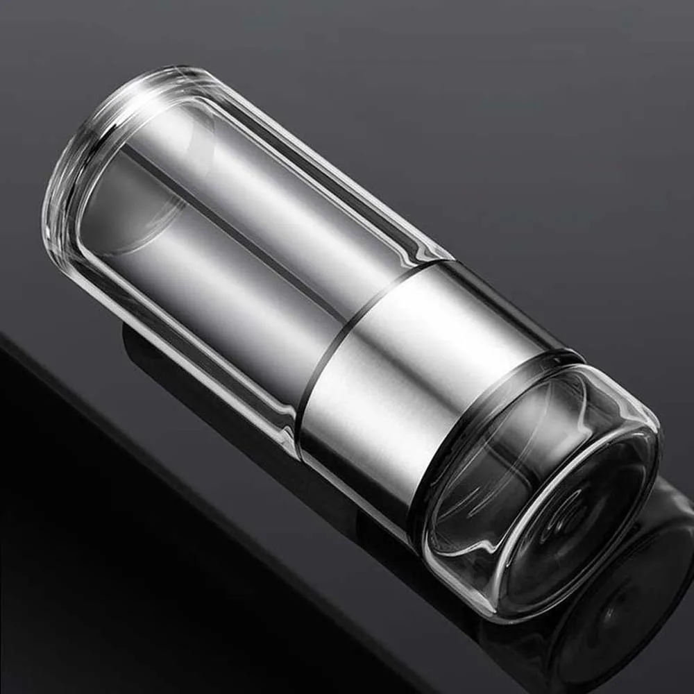 

Бутылка для разделения воды из боросиликатного стекла, нержавеющая сталь 304, прозрачная бутылка для чая 500 мл, двухслойная, термостойкая