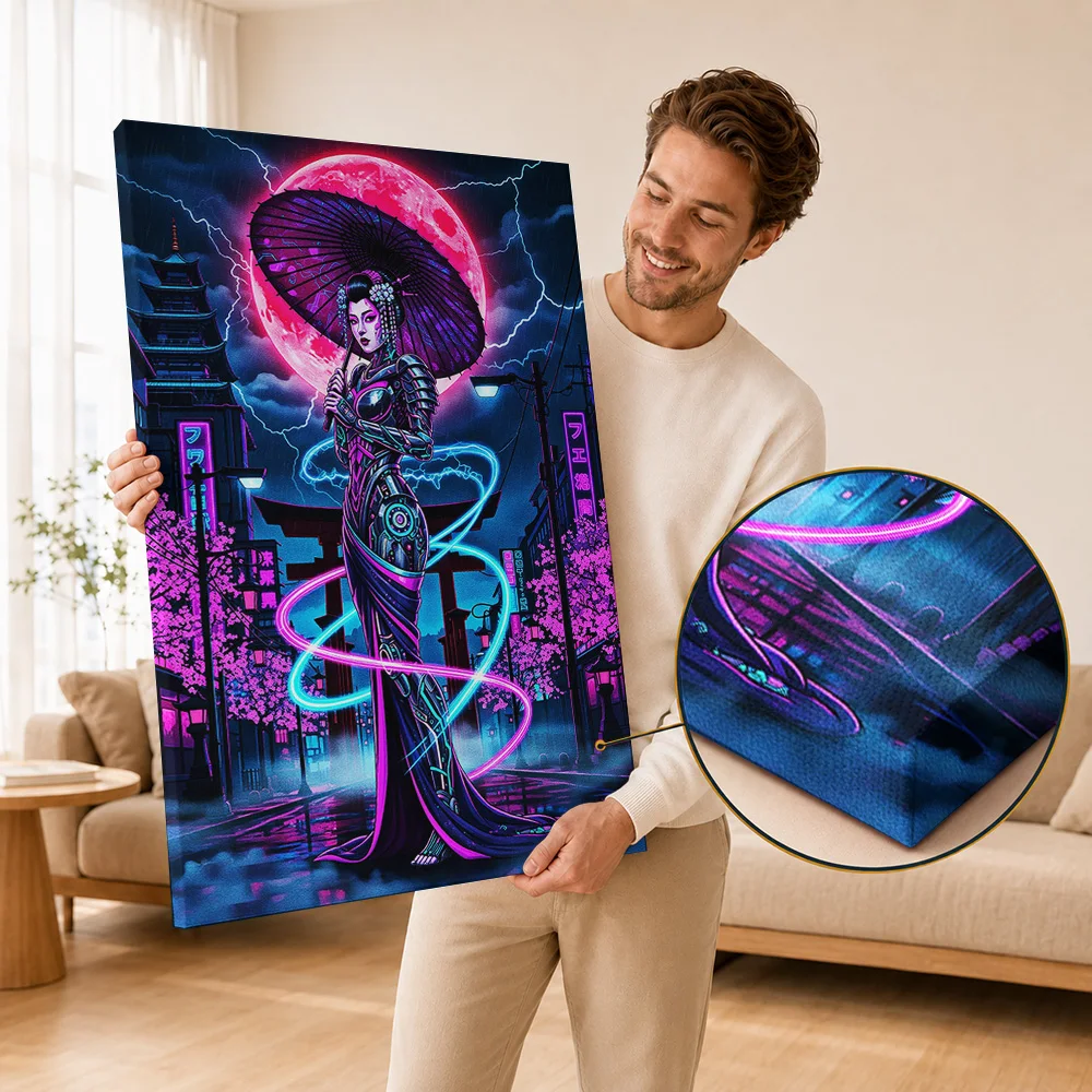 Cyberpunk Canvas Print Poster Personalized Photo Neon Technology Style Wall Art Ideal For Home Office Or Studio Collector Gift