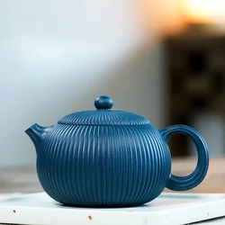 250ml Yixing Famous Purple Clay Teapots Handmade Stripes Xishi Tea Pot Raw Ore Azure Mud Beauty Kettle Authentic Zisha Tea Set