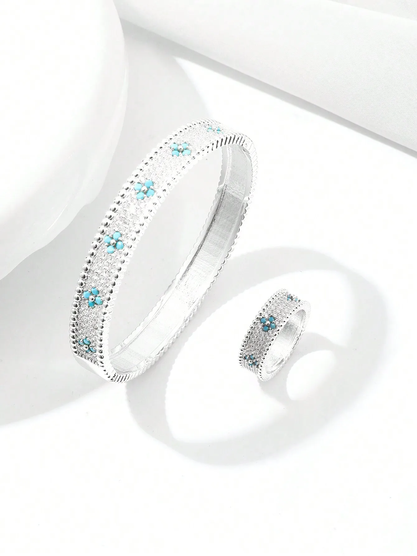 1 European and American new Lansondo row full zirconium fashion bracelet ring set