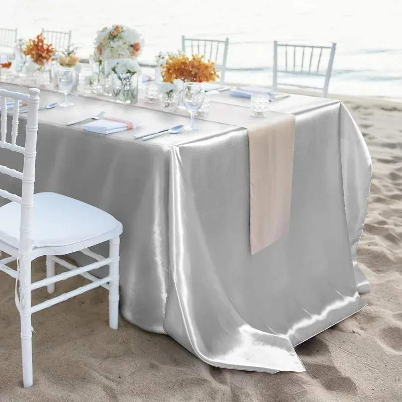 Satin Tablecloth Smooth Silky Table Cover Rectangular Satin Table Cloth for Wedding Banquet Party Birthday Dining Home Decor