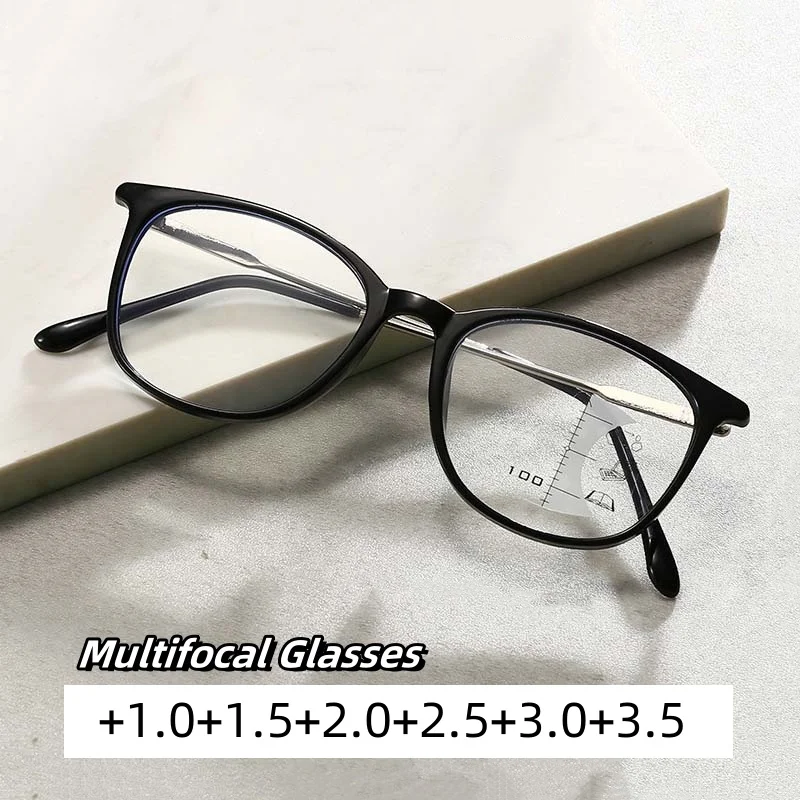 

New Round Frame Multifocal Progressive Reading Glasses Fashion Near Far Presbyopia Eyeglasses Luxury Design Far Sight Eyewear