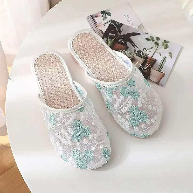 شباشب أغطية رأس مطرزة عصرية، مضادة للانزلاق، مقاومة للاهتراء، مزيلة للروائح الكريهة، ماصة للعرق، صنادل جميلة وغير رسمية