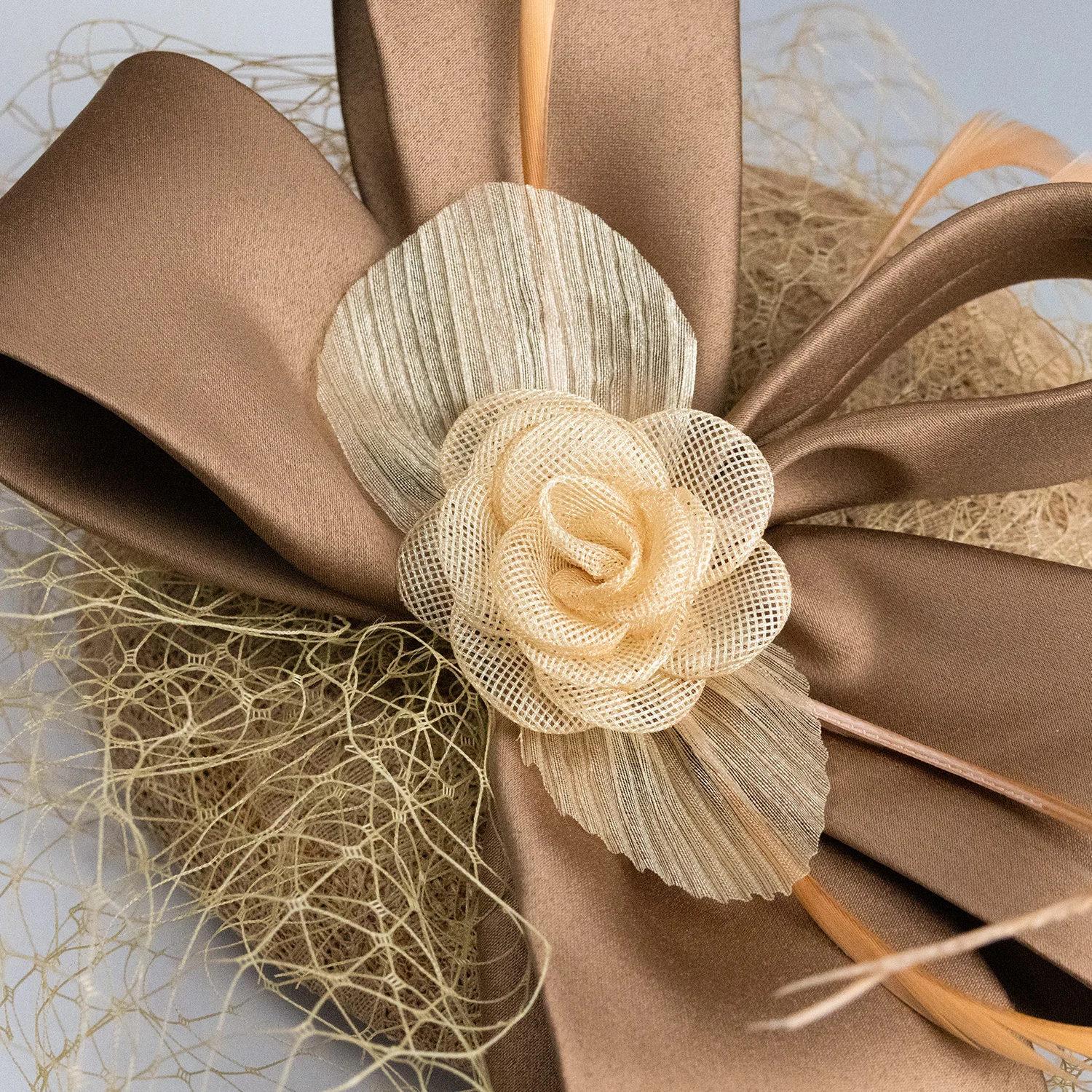 Satin Fascinator Top Hat with Veil Flowers, Elegant French Style Wedding Church Banquet Hat for Women Ladies - view 6