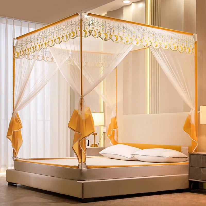 Zipper Square Palace Mosquito Net Dust Baby Anti-drop Canopy Bed Room Decoration Large Space 1.7M Height Single Double Size