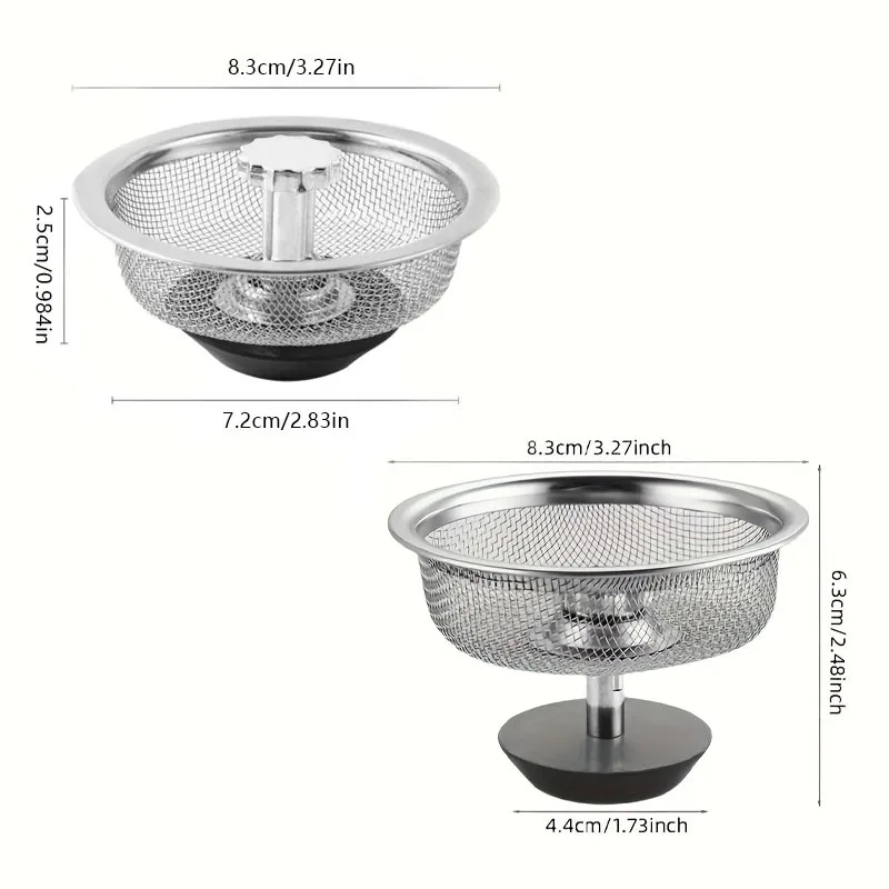 2Set Kitchen Sink Strainer with Handle & Stopper Replacement Drain Basket Stainless Steel Mesh Filter Waste Hole
