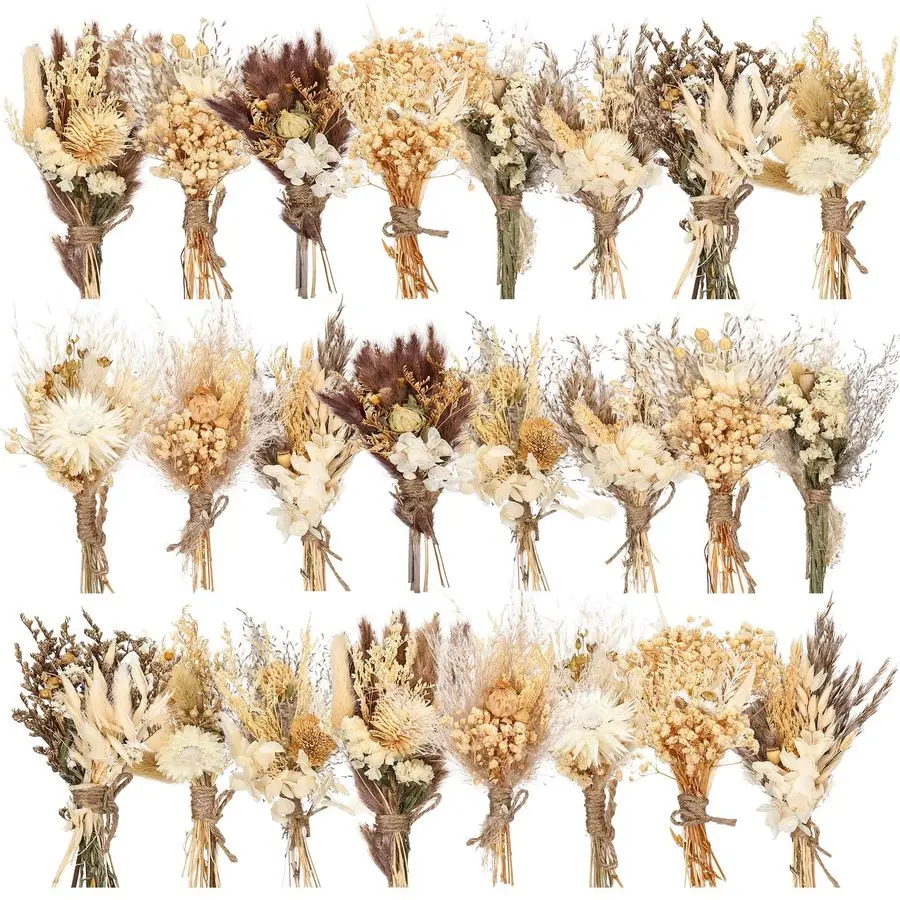 

24 Pcs Boho Dried Flower Bouquet Mini Wedding Handmade Dry Flowers Decor for Vase Crafts DIY Photo Boutonniere for Men Floral Pl