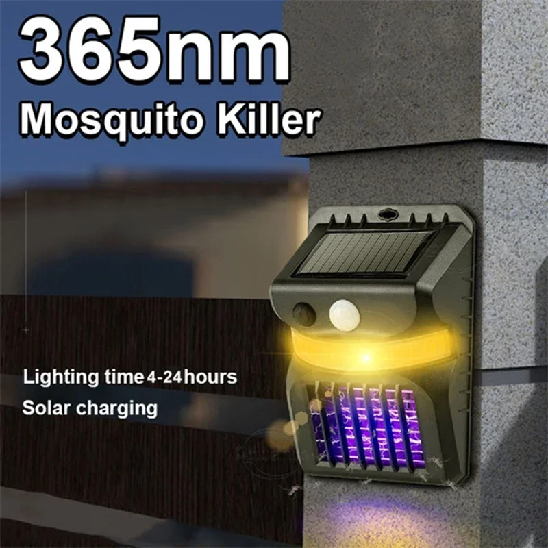 LED Solar Mosquito Killing Wall Lamp, Choque elétrico ultravioleta ao ar livre, Jardim Mosquito Killing Lamp, 2 em 1