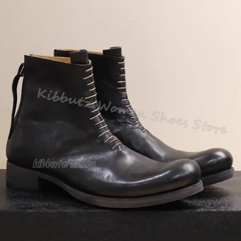 StephanRinse-Bottes Rondes en Cuir group pour Homme, Chaussures de Luxe avec Fermeture Éclair au Dos, à Talons Épais, à la Mode, Nouvelle Collection