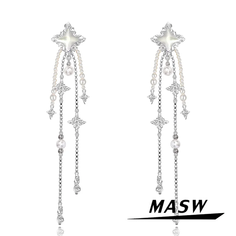 

MASW Original Design Elegant Temperament Glass Simulated Pearl Star Tassel Earrings For Women Girl Fashion Jewelry 2024 New