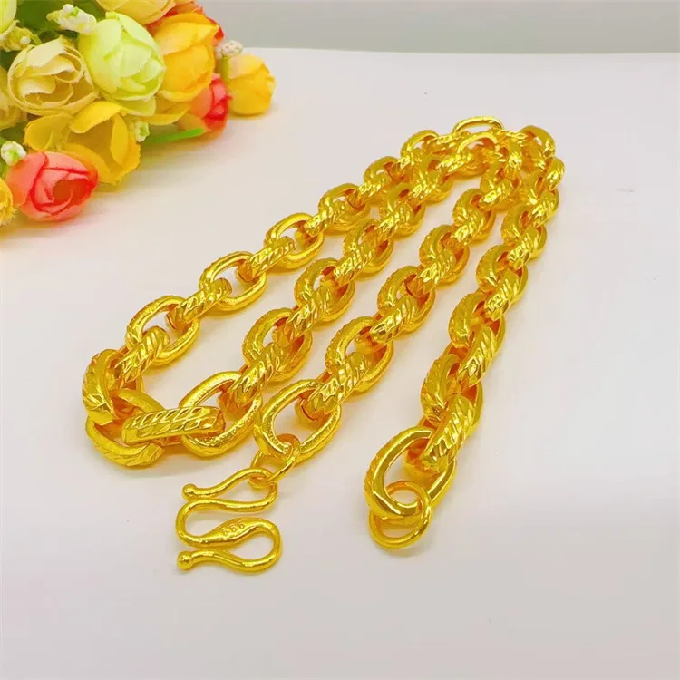 Vietnam Sand Gold Men's Necklace Aggressive Twist Necklace Buckle Necklace Plated European Coin Brass Gold Plated First Jewelry