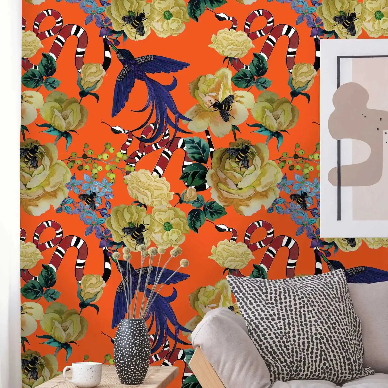 

Красочные обои с изображением животных, наклейка и наклейка, акварельная фотообои с птицами для декора комнаты, самоклеящаяся или традиционная цветочная бумага