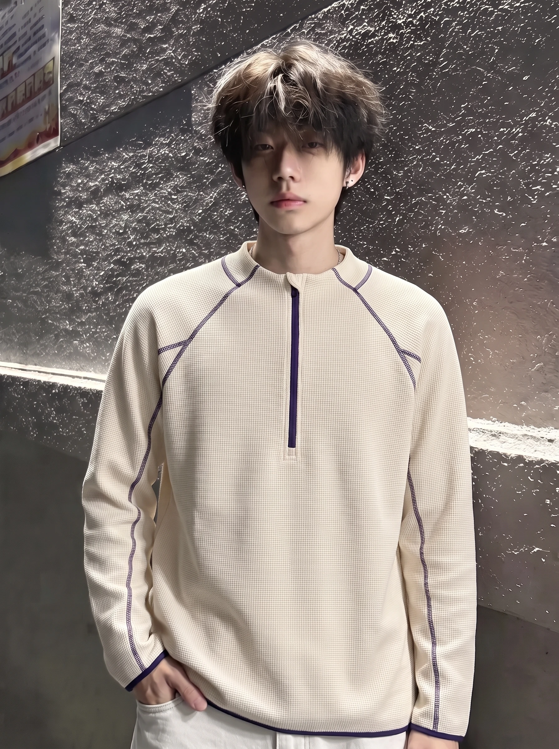 Dopamine Yellow Half Zip Long Sleeve T-Shirt Men's Outdoor Sports Cycling Suit American Wafer Grid Sweatshirt Casual Loose Fit
