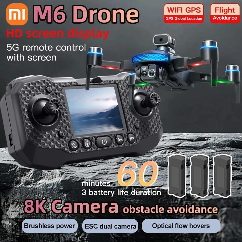 

Xiaomi M6 Drone 4K Professional with Screen 5G WIFI Dron 8K HD Cameras Aerial Brushless Motor FPV RC Quadcopter UAV Helicopter