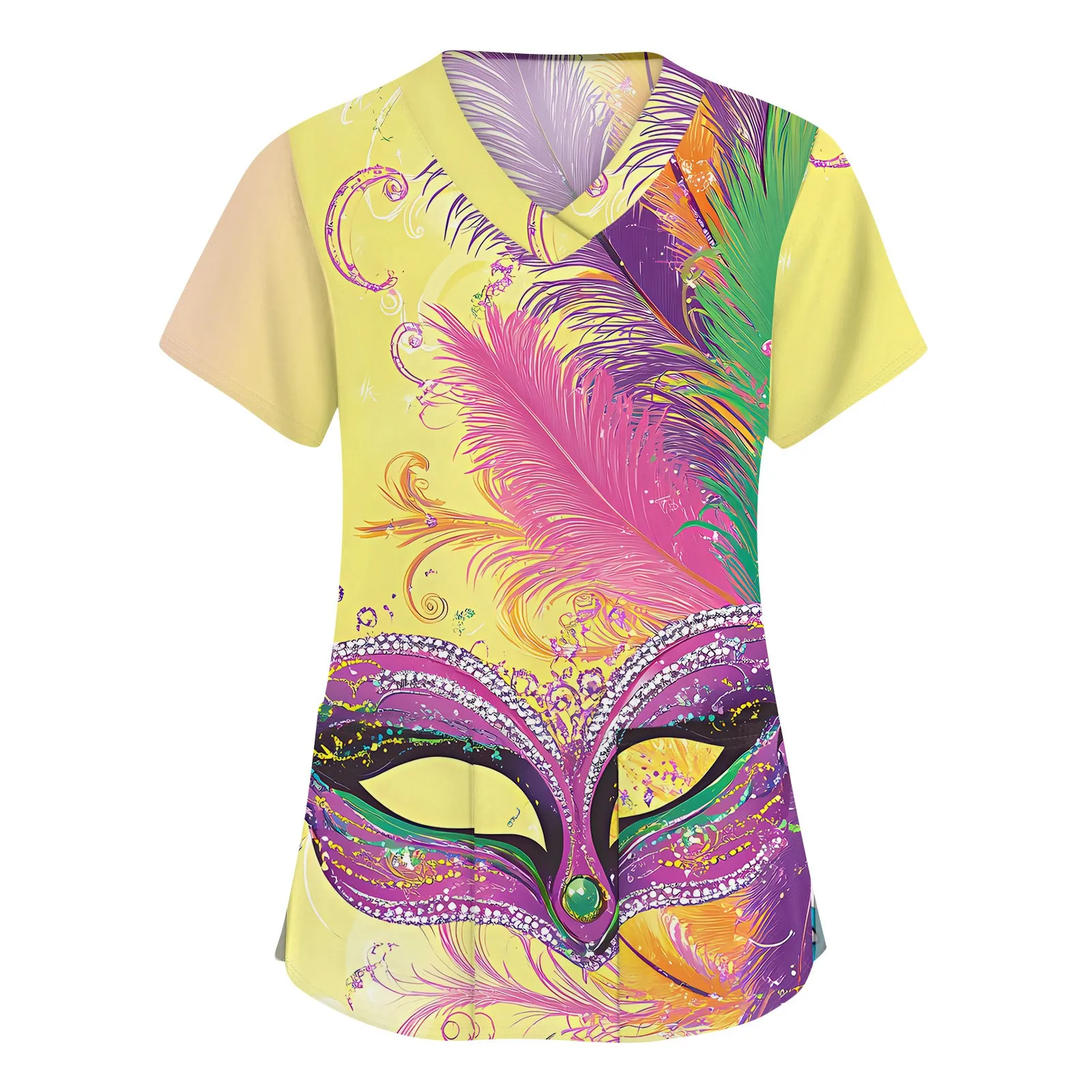 Ropa de trabajo de manga corta con cuello en V a la moda para mujer con bolsillo, uniforme de enfermera con estampado de carnaval, uniforme médico, uniforme clínico, S-5XL
