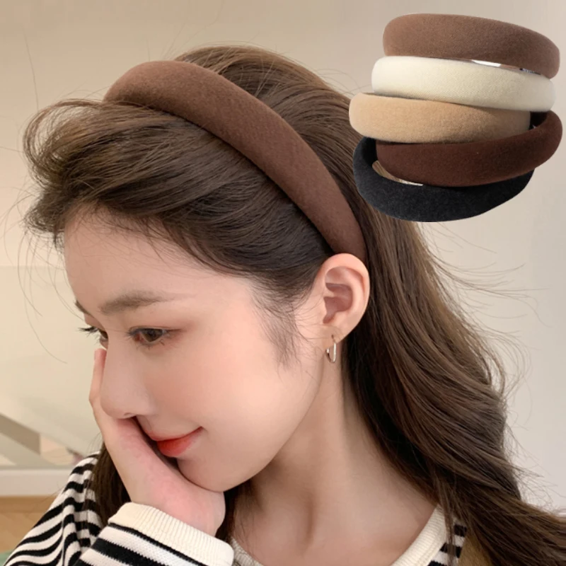 

Coffee Colors Women Headband Solid Velvet Bezel Girls Vintage Hair Bands Soft Hairband Headwear Rubbers Elastic Hair Accessories