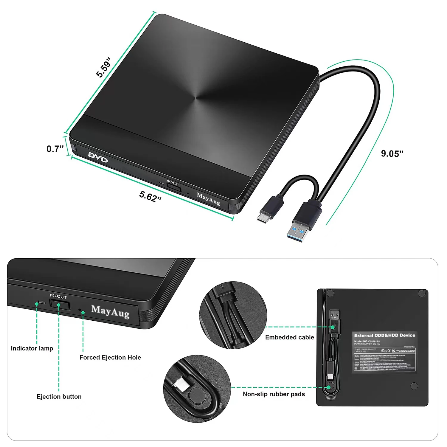 Unidade Externa para PC e Tablets, USB 3.0, DVD-RW, CD-RW, Queimador, Gravador, Unidade Óptica, CD, DVD ROM Writer