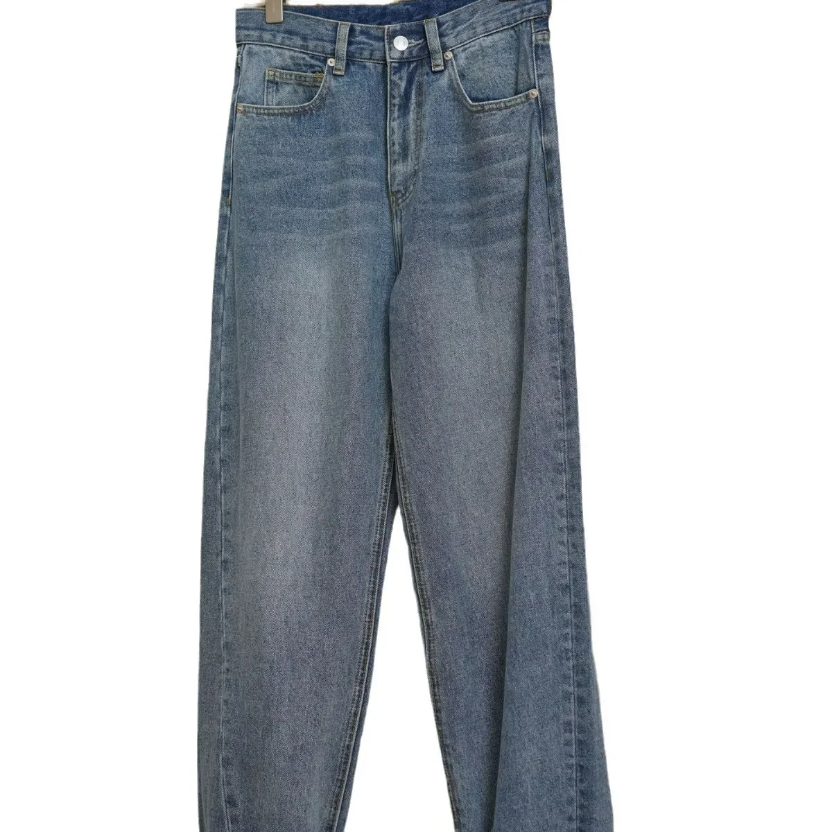 Calças de cilindro reto, perna larga, monocromáticas, versáteis, moda inverno, Paris Commut feminino cintura alta jeans de lã grossa,