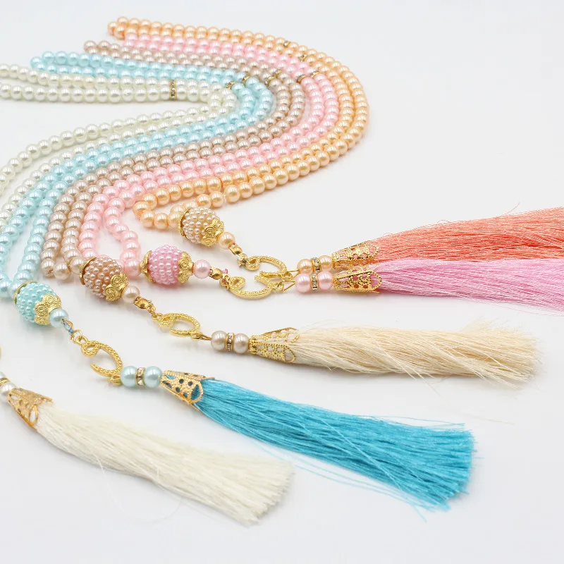 1pc, 99 Prayer Beads Tasbih Rosary Bracelet Islamic Beads Tassel Necklace Ramadan Eid Jewelry for Women Men