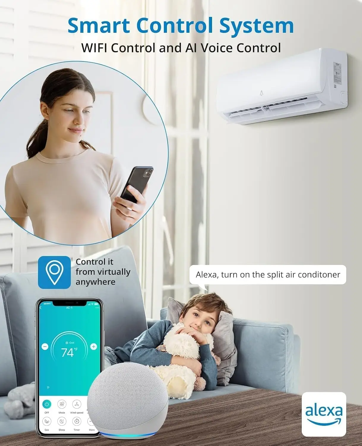 9000 BTU Mini Split Air Conditioner Heat Pump 115V, 19 SEER2 Ductless Mini Split AC Unit System with Inverter, Customized