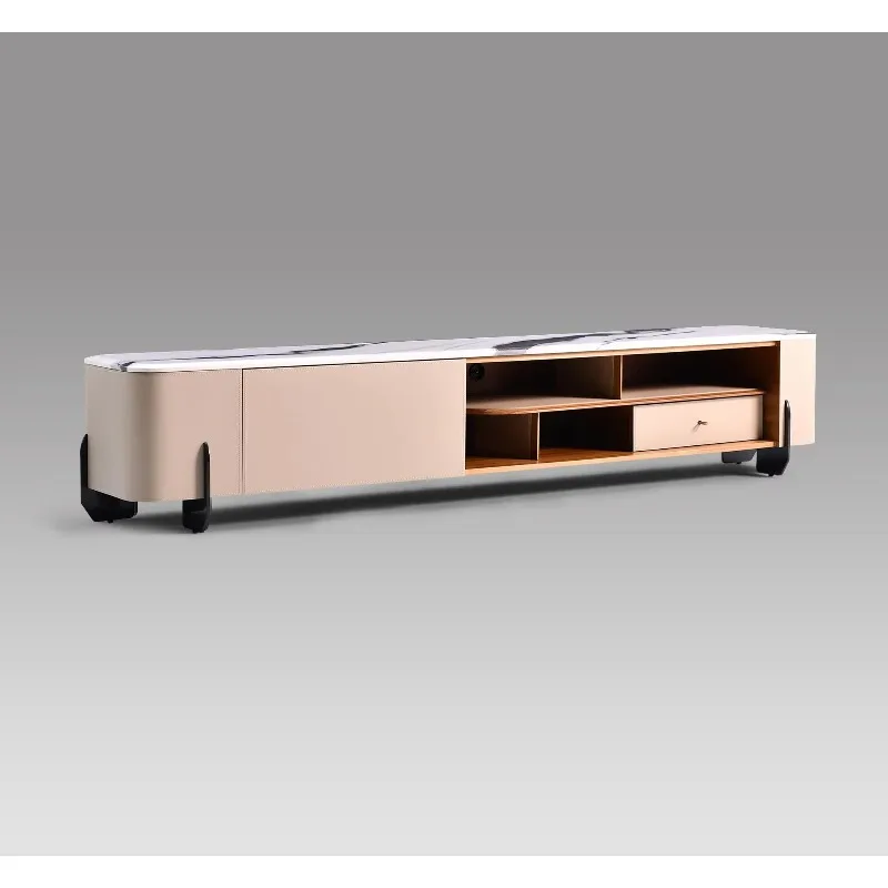 

Factory Wholesale Modern Minimalist Luxury Italian Design Marble Top Saddle Leather Living Room Furniture TV Stand