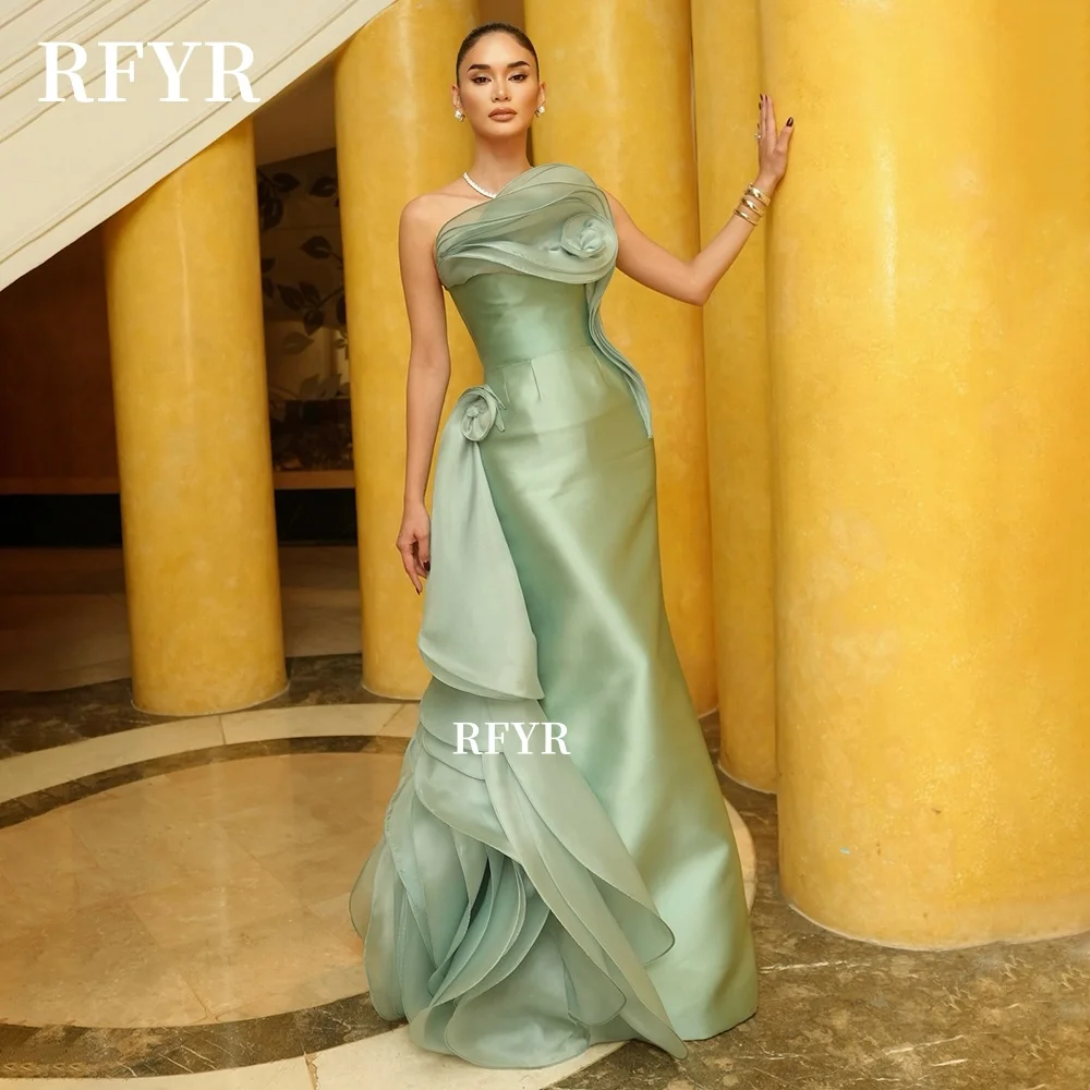 

RFYR Платье русалки для выпускного вечера с оборками Вечернее платье без бретелек Платье принцессы Атласное вечернее платье для арабских женщин по индивидуальному заказу