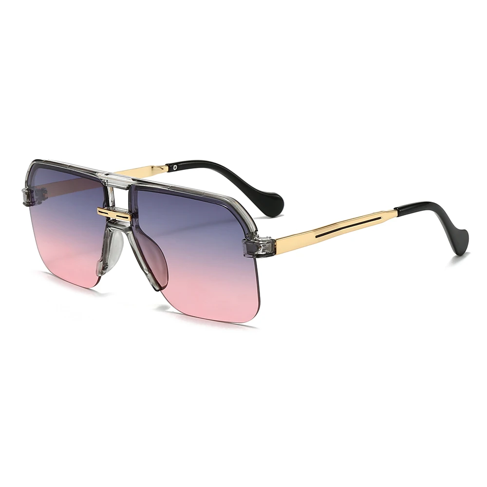 

Square Fashion Sunglasses Metal Frame Transparent Sheet Double Beam Glasses Cross Border Men's and Women's Retro Box Sunshade