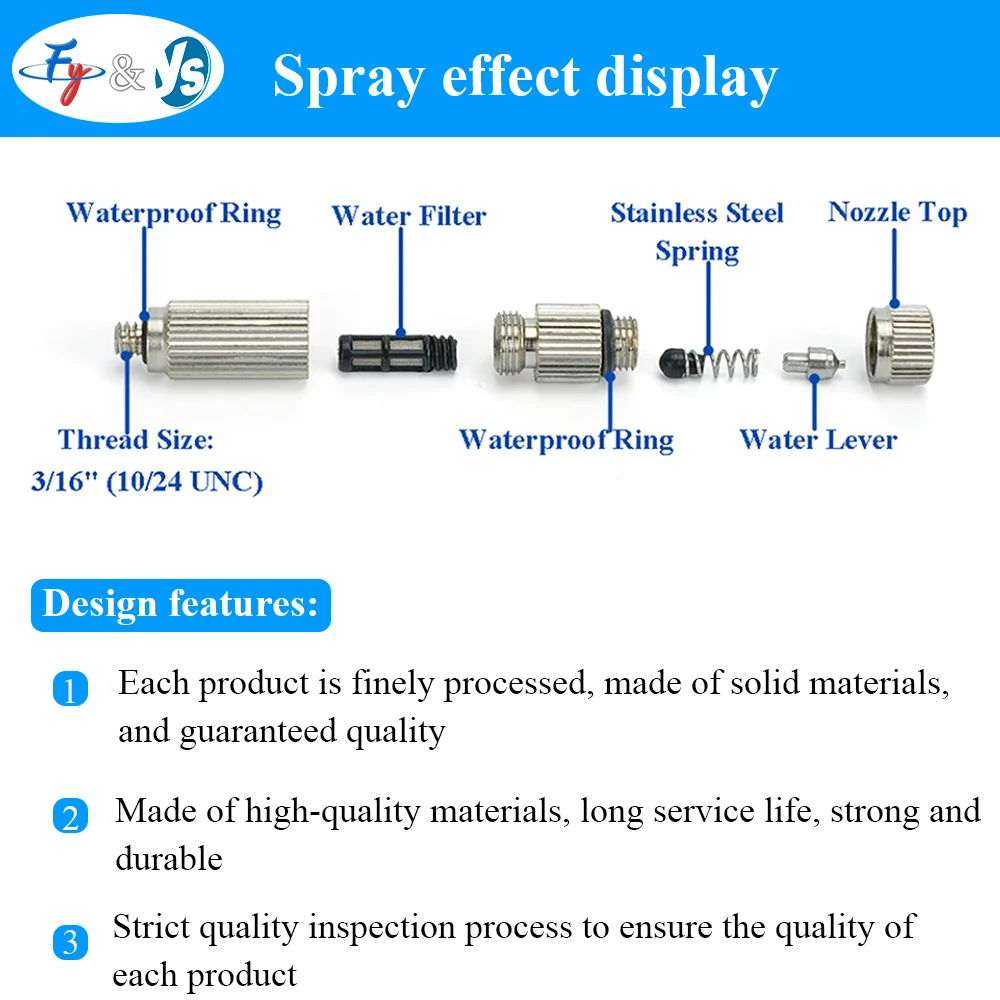 

3/16" High Pressure Misting Nozzle with Filter - 0.1-0.8mm Anti-Drip Spray Head for Industrial & Farm Cooling