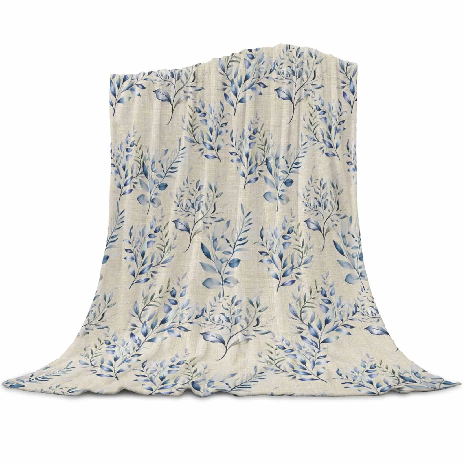 

Retro Blue Floral Pattern Texture Throws Blankets for Sofa Bed Winter Soft Plush Warm Family Friends Holiday Gifts