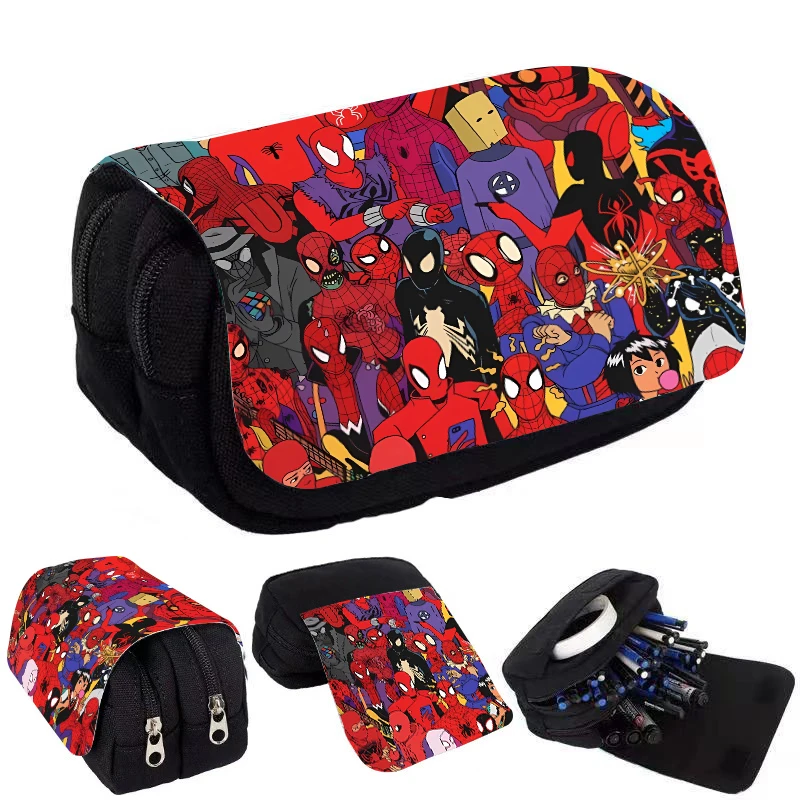 Disney Marvels Flip Pen Bags Anime Spider-Man astucci per matite a due piani Cartoon Kids Pencil Bag forniture di cancelleria per la scuola regalo