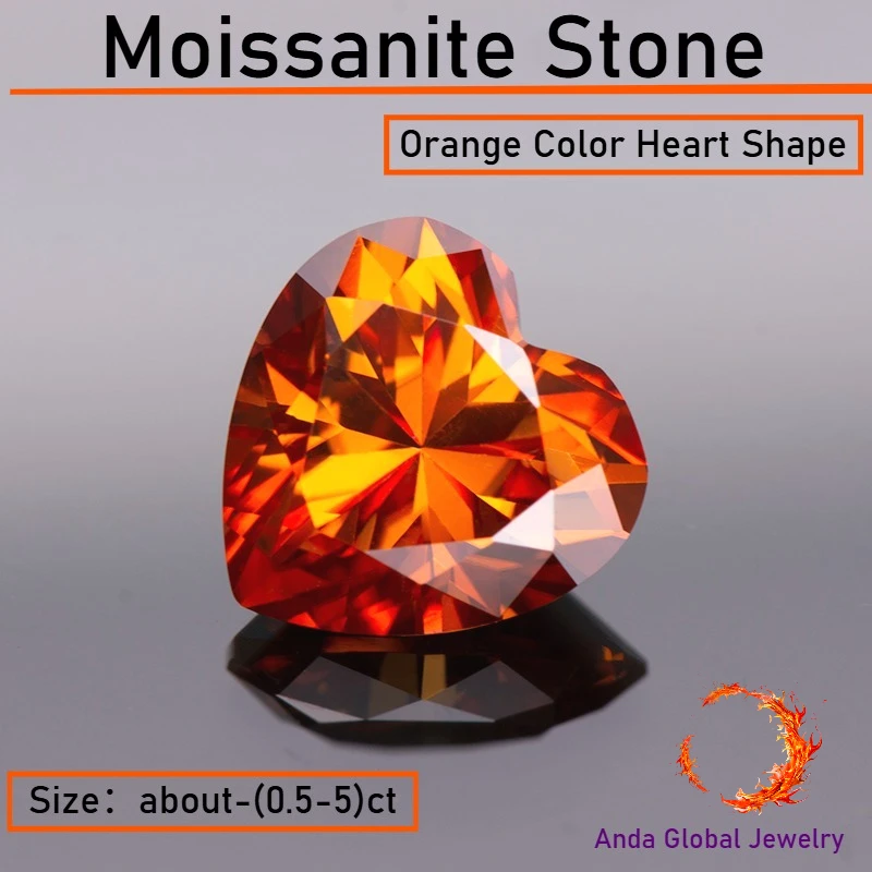 

Моассанит оранжевого цвета в форме сердца VVS1, проходит тест на алмазный тестер, подвески для изготовления ювелирных изделий, свободно комбинируйте — очень хорошее качество.