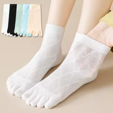 Women's Five Finger Socks Short Socks Summer Thin Mesh Breathable Toe Anti Odor Split Toe Socks Diamond Grid Women's Socks
