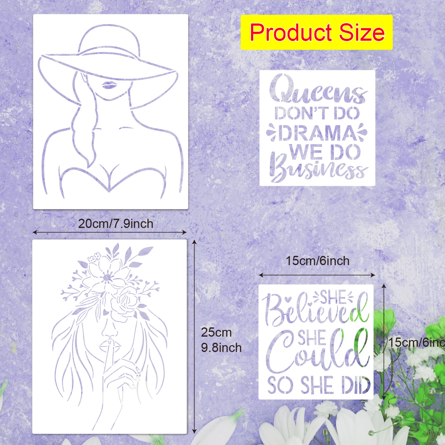 18pcs Women Painting Stencil Face Painting Stencil on Canvas Art Stencil Paper Transfers Inspirational Quote Reusable Craft Temp