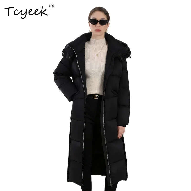 Tcyeek Warm Fox Fur Collar 95% White Goose Down Jacket Women Winter Coat Over 356g Goose Down Long Trench Coats Abrigos Mujer