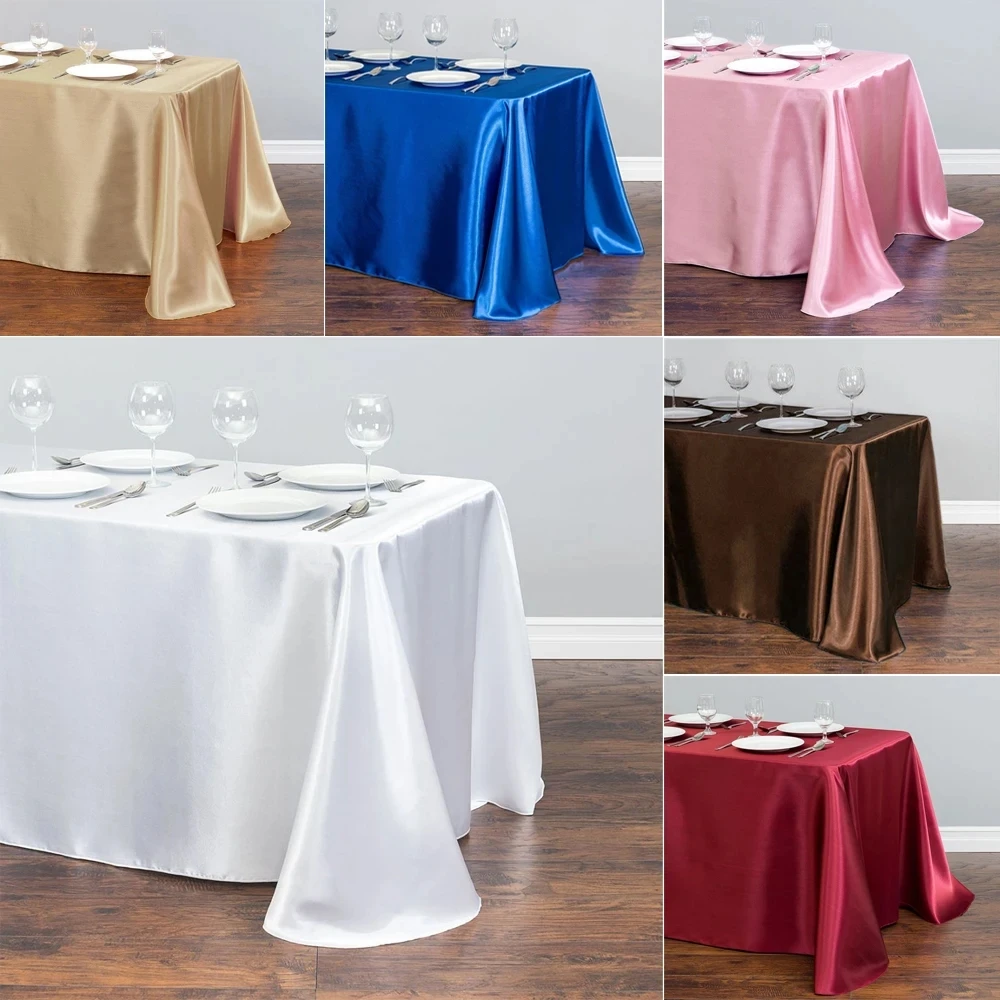 

Rectangle Satin Tablecloth Wedding Table Cloth White Black for Party Birthday Events Banquet Decor Home Dinner Tablecloths