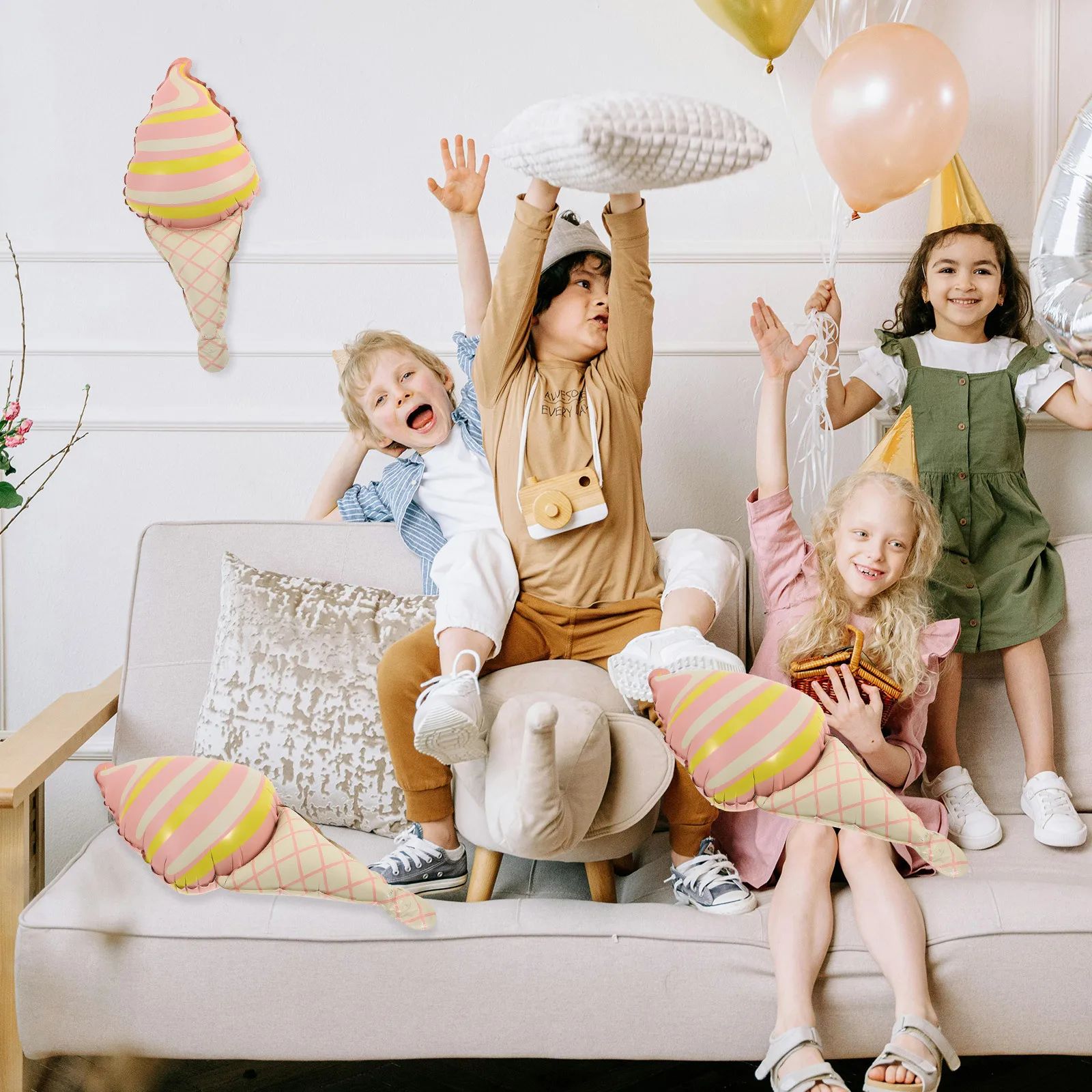 

10Pcs Ice Balloons Fun Inflatable Foil Ice Cream Cone Decorations for Birthday Celebration 's Party Summer