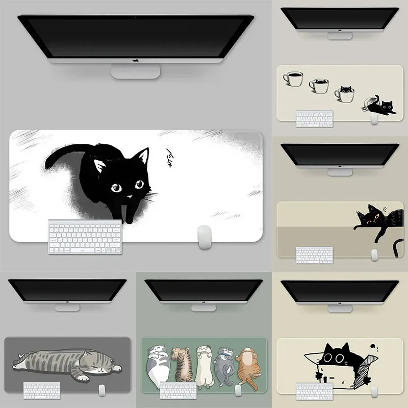 Tapis de souris chat encre Kawaii tapis de Table ordinateur portable Mausepad entreprise grand tapis de bureau grande zone mignon Gamer bureau clavier carpe