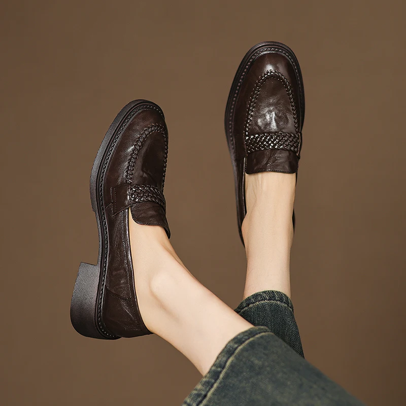 2026 new spring summer women pumps natural leather 22-25cm sheepskin+pigskin round toe thick high heel women shoes fashion