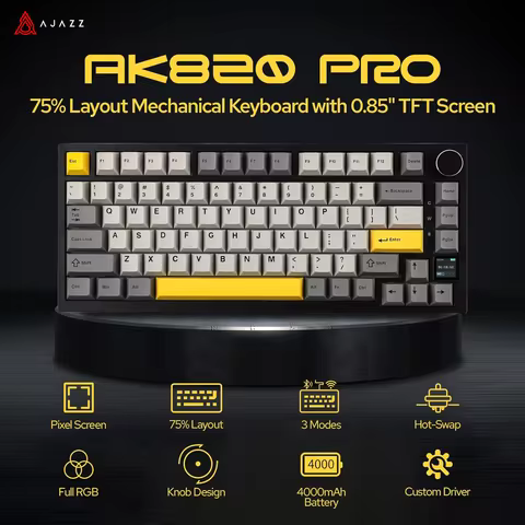 Ajazz AK820/AK820Pro 게임용 기계식 키보드 Bluetooth 5.1/무선/C 유선 맞춤형 키보드(노브 핫 스와핑 가스켓 포함)