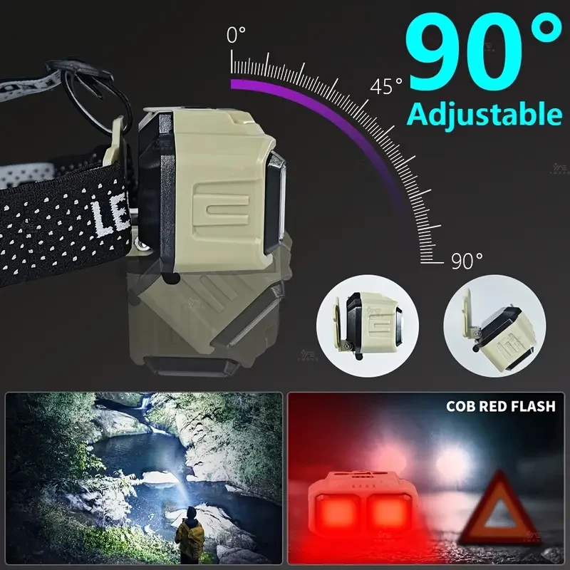 Cob led farol recarregável à prova dwaterproof água luz de trabalho iluminação segurança cabeça lanterna para acampamento ao ar livre pesca
