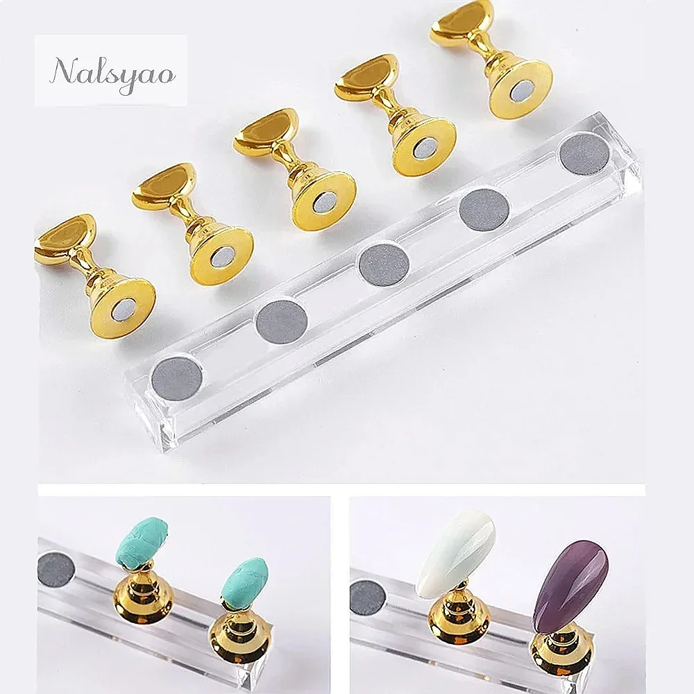 5Pcs Acrylic Nail Holder Practice Display Stand Crystal Base Nail Art Stand for Salon DIY Manicure Tools